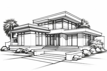 A simple sketch of a modern house. Suitable for architectural design projects or real estate presentations