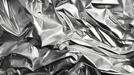 Shimmering silver foil texture background, marked by metallic luster and reflective surfaces.Wrinkled silver foil sheet background created by generative AI. - obrazy, fototapety, plakaty