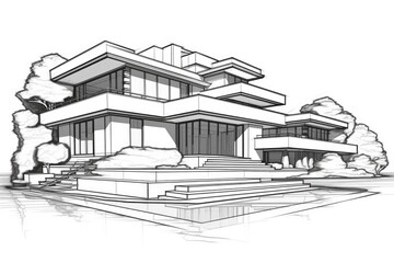 A sketch of a modern house. Suitable for architectural designs and real estate concepts