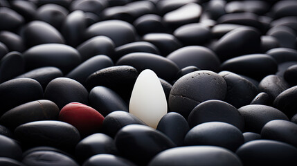 Obraz premium Alabaster Resilience: Lone White Stone in a Sea of Black. Generative AI