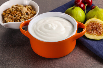 Traditional homemade Greek yoghurt with granola