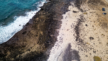 Aerial view of Popcorn Beach - Spain, Canary Islands, Fuerteventura