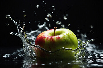 apple splashing in the water on a black background. ai generative