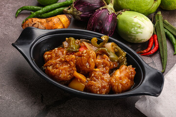 Chinese cuisine - prawn with chili sauce