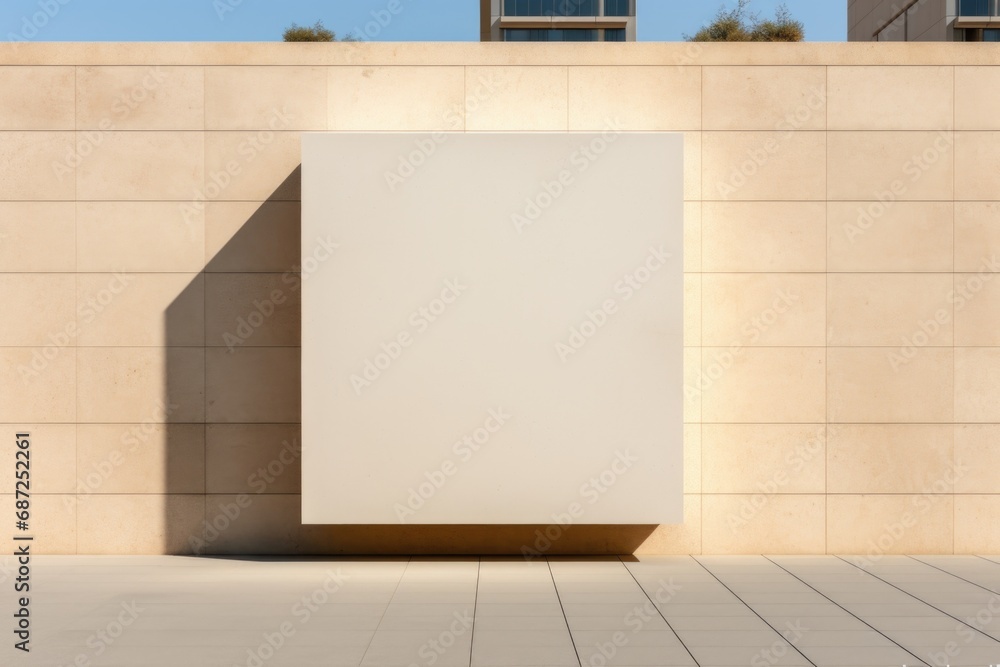 Poster a white square on the ground near a wall. can be used to represent minimalism or as a background for