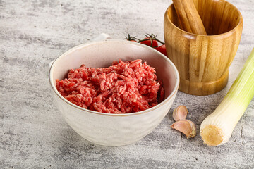 Minced beef meat in the bowl