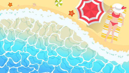 Aerial view of sea sand beach. Vector illustration.
