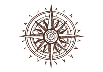 Wind rose, compass, hand drawn illustration
