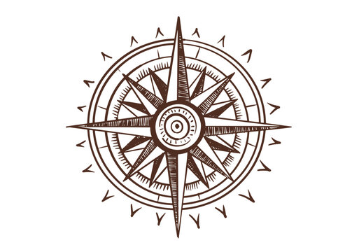 Wind rose, compass, hand drawn illustration