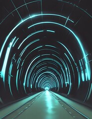 3d rendering of a futuristic tunnel with glowing lights in it. - obrazy, fototapety, plakaty