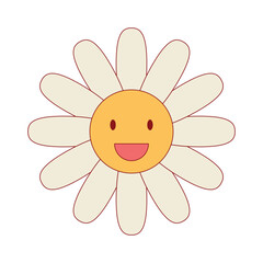 Groovy daisy camomile. Retro vintage colorful design element.  Vector illustration isolated on white background