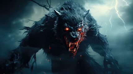 a werewolf hunts under a full moon