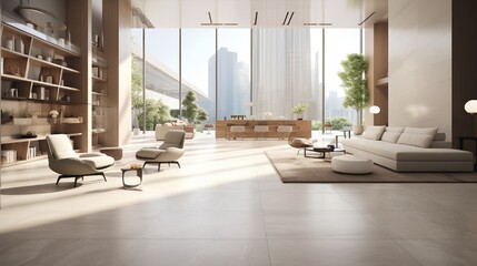 A floor designed with seamlessly arranged, large-format porcelain tiles.