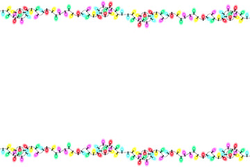 Christmas Border or Frame with white background, Christmas Decoration, Christmas lights, Christmas tree