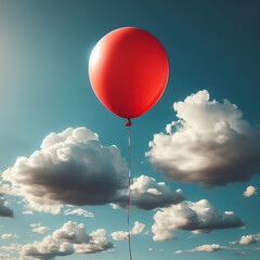 a red balloon flying in the sky, feelings