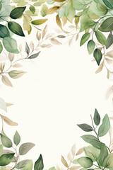 green leaves branch border wedding invitation card white background with copy space