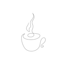 Continuous line art or One Line Drawing of coffee,warm. Coffee cup shop concept