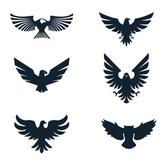 Eagle with wings icon set. Eagle logo