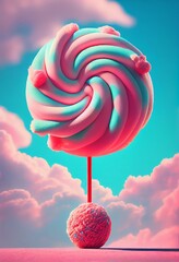 Creative colorful cotton candy, vibrant and multicolored, evoking a sense of sweetness and whimsy. Visual appeal, making the cotton candy a delightful treat for the senses.