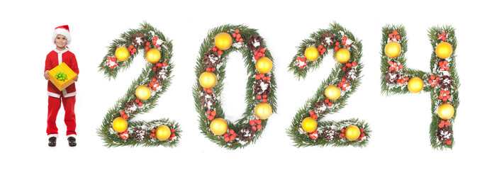 Boy Santa Claus and 2024 christmas number