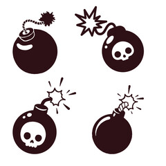 A set of spherical bombs with a burning fuse