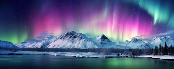 Majestic aurora borealis illuminating a mountain range