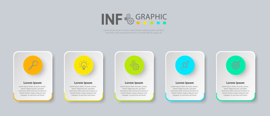 Business infographic design template with 5 process steps options. For work and website design