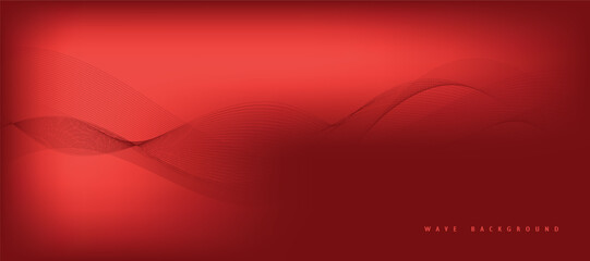Vector abstract red background with dynamic red waves, lines and particles.