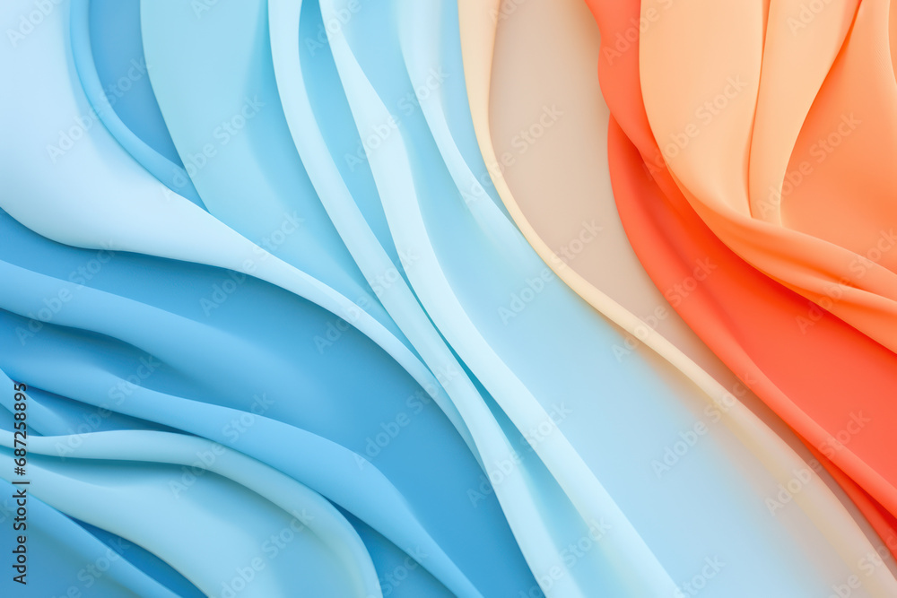 Poster abstract waves of blue and orange paper create a dynamic and flowing texture with a calming yet vibr