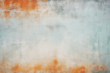 A textured abstract painting with a rustic feel, featuring a gradient of blue and orange hues, reminiscent of a patina effect. Ideal for backgrounds, creative design elements, or wall art. - obrazy, fototapety, plakaty
