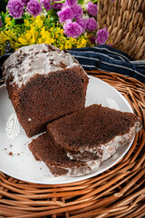 Freshly baked chocolate cake.