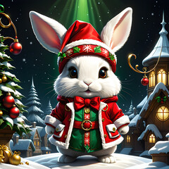 This little rabbit is so adorable, and he looks great in his Christmas-themed clothes and accessories! He's definitely getting into the holiday spirit, and he's sure to bring a smile to everyone's fac