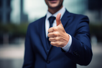 Close-up of a businessman giving a thumbs up