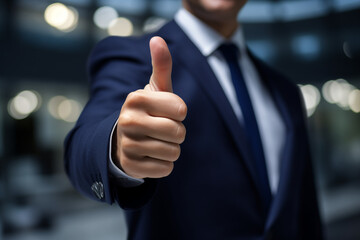 Close-up of a businessman giving a thumbs up