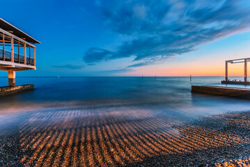 View of evening of the Black Sea coast with pebbles - 687260465