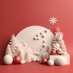 Fototapeta na wymiar 3D Christmas Tree and Ornaments background products minimal podium pastel color