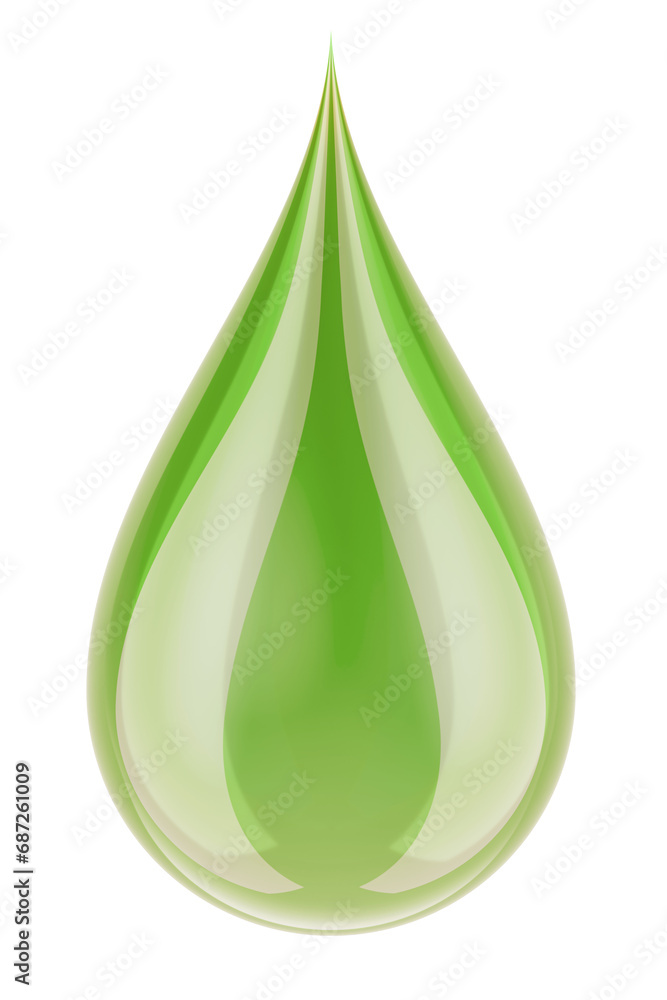 Poster falling green drop, 3d rendering isolated on the transparent background