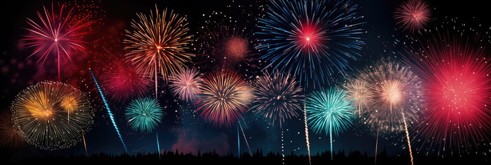 Colorful fireworks background for celebration happy new year and merry christmas