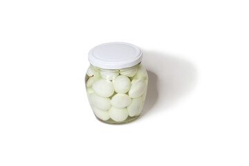 Pickled quail eggs in a jar
