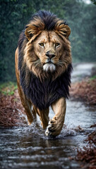Obraz premium King of the jungle Lion with magnificent look and intimidating and ready to attack