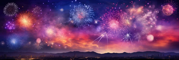 Fotobehang Fireworks New Year's Eve background illustration. Fireworks on the night sky © Tida