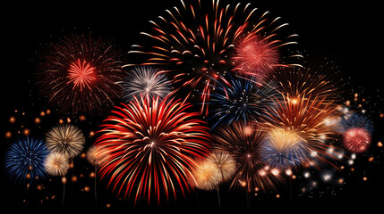 Obraz premium Colorful fireworks illustration on black background for your design.