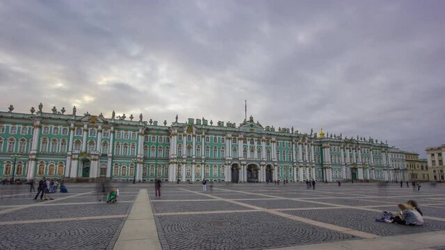 Hermitage Museum and Palace Square Timelapse Hyperlapse - Former Winter Palace of Russian Kings in St. Petersburg, Russia