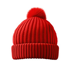 Red warm winter hat. Cut out on transparent