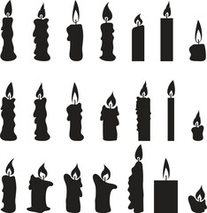 vector candles of various forms with burning fire