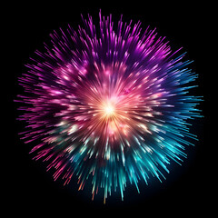 Obraz premium Fireworks on black background, Fireworks light up the sky, festive fireworks explode on black background, ai generated image
