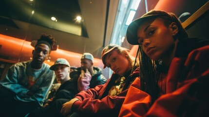 Group of young rapper friends spending time together - obrazy, fototapety, plakaty