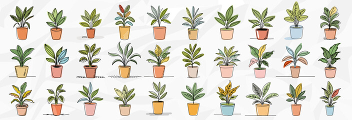 Oase Zuhause: 30 Lineart-Zeichnungen von Zimmerpflanzen - Vektorgrafik-Bundle