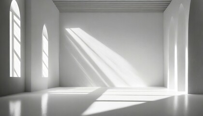white studio room with sunlight and shadows background empty white room place for design white background