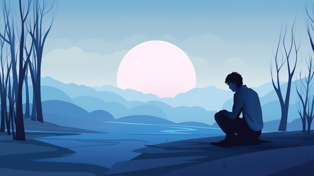 Sad blue monday concept background.